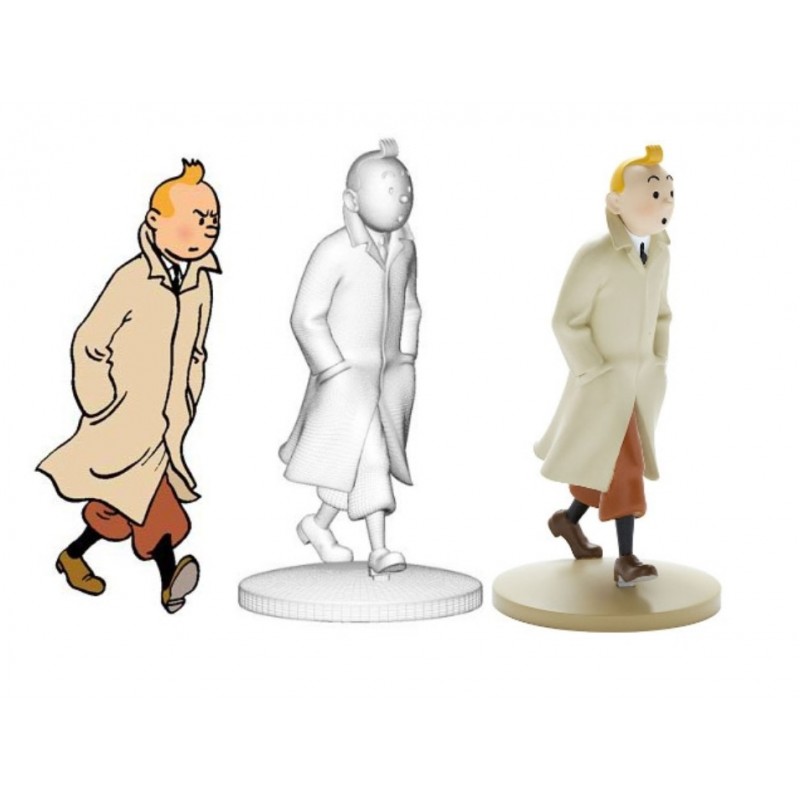 Figurine Moulinsart 42190 Tintin in Trenchcoat 12cm Resin Officielle Figure  1