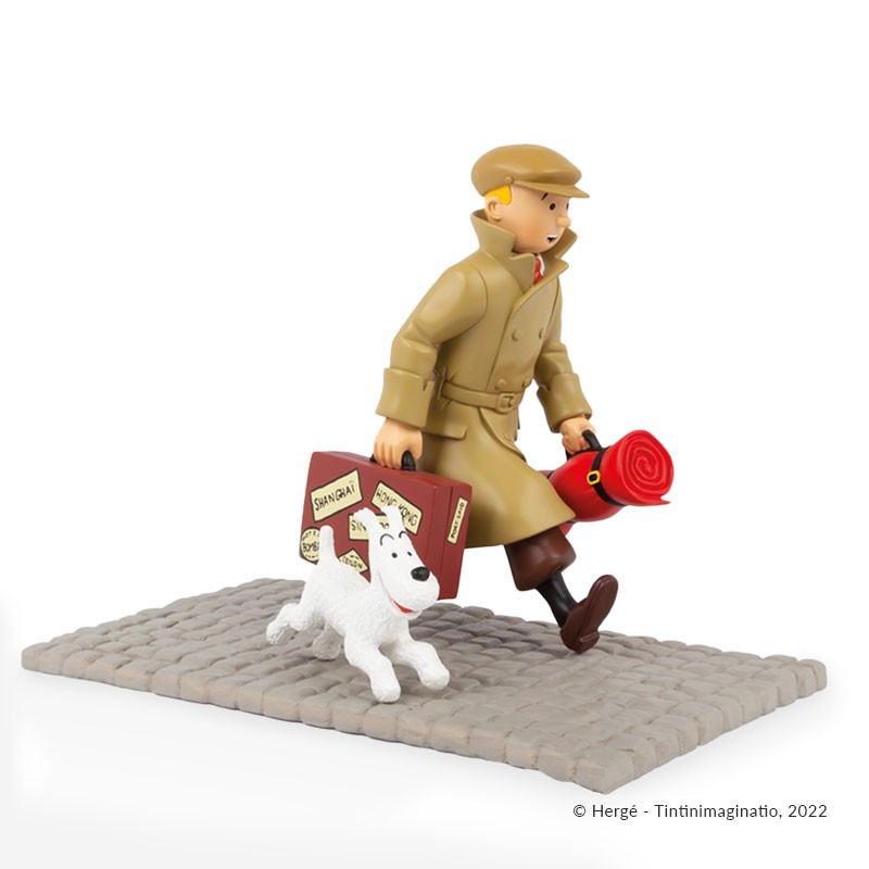 Figurine Moulinsart Tintin - Ils arrivent Tintin et Milou Valise (socle  pavé)